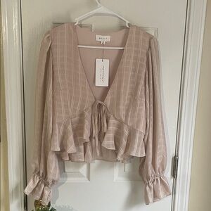 Romantic Coquette, Fairycore Geometric Print Ruffle Blouse